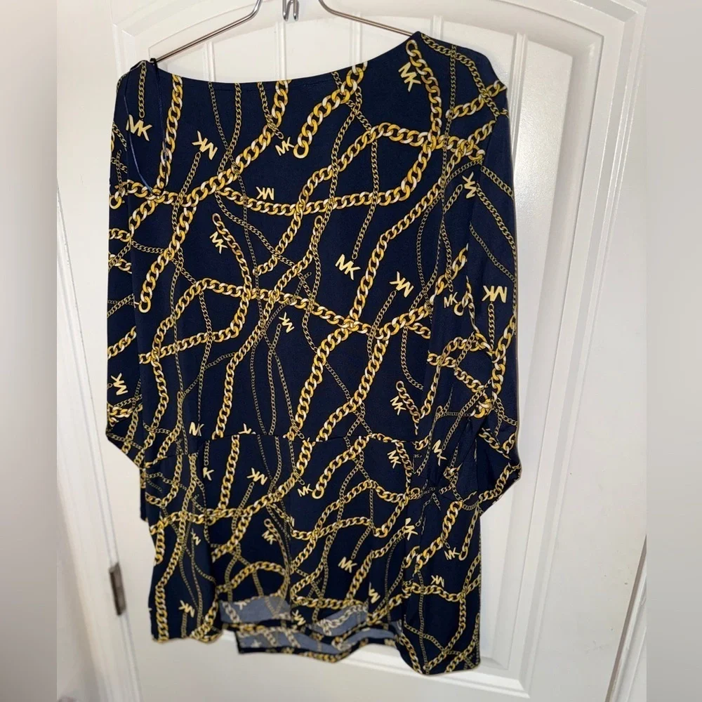 Michael Kors Black and Gold Chain Print Blouse New Plus 3x